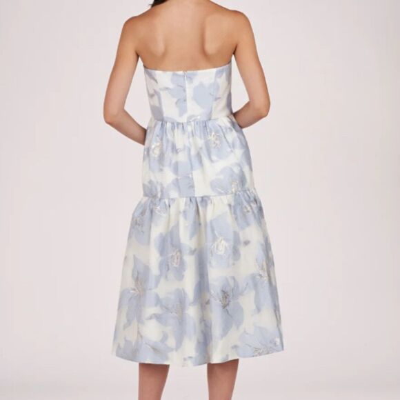 Kay Unger CASSIE MIDI DRESS Size 12 Blue, Silver, White - Picture 2 of 13